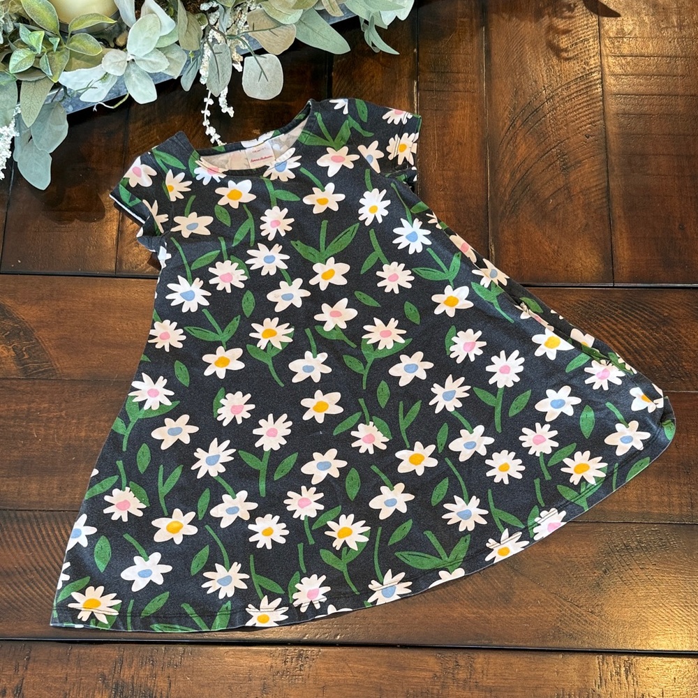 Hanna Andersson Floral Black Dress with Pink and Yellow Accents - Size 110 (5)